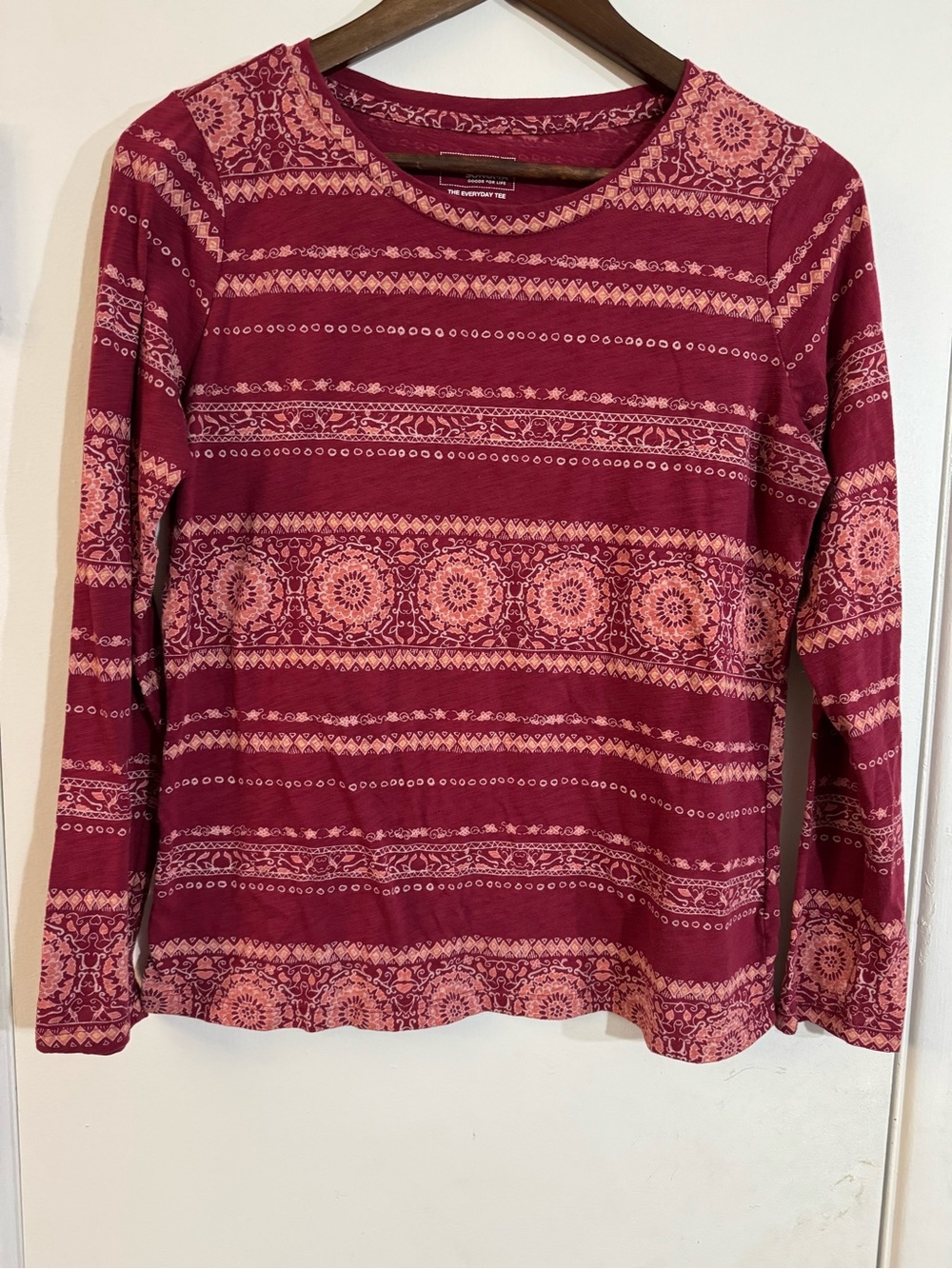 Sonoma Pink Patterned Long-Sleeve Crewneck Top